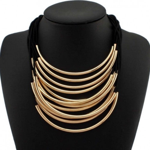 Cross Bright Metal Pipe Choker Necklaces - Women Bijouterie Black Rubber Band